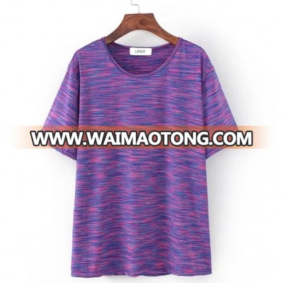 Woman Custom Sport Style Casual  Multicolored Striped Short Sleeve Tee Regular Size Tall  Mixed Color Tee Shirts Blank